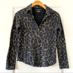 Majestic Filatures Leopard Print Cotton Cashmere & Silk Button-Front Blouse